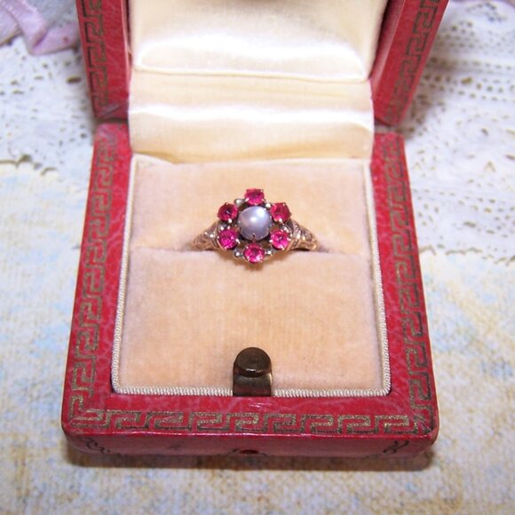 Antique Victorian 14K Gold Moonstone Pink Quartz Engagement Ring - Size 5 - Picture 5 of 12